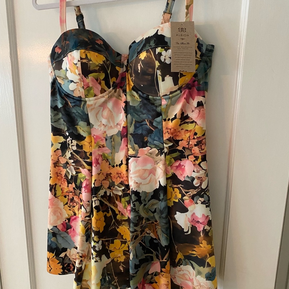 Pink and Orange One Piece Swimsuit with Floral Design